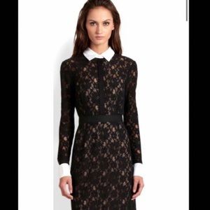 BCBG max azria lace Olga dress French cuffs collar open back